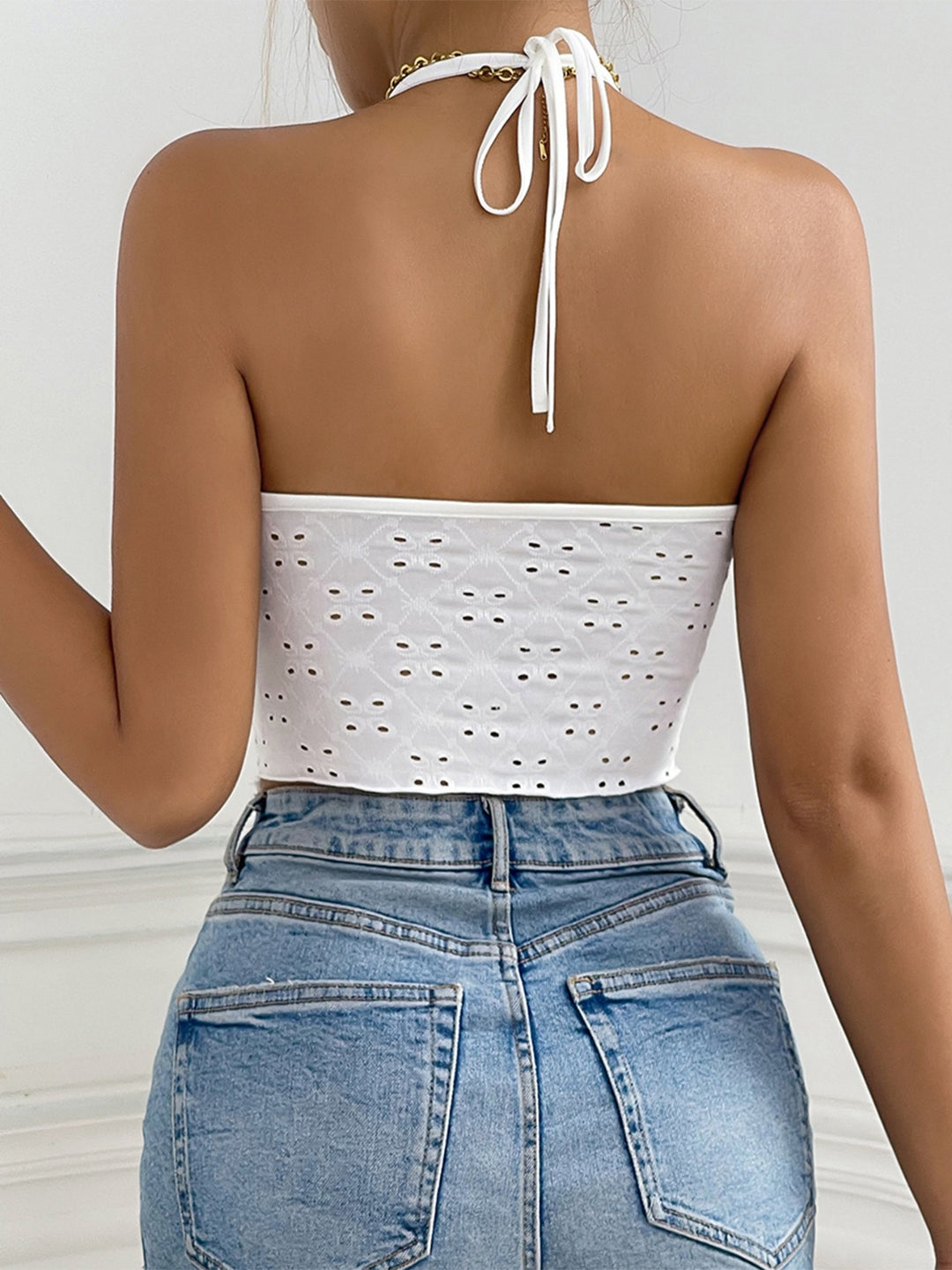 Elegant Eyelet Halter Cami Top