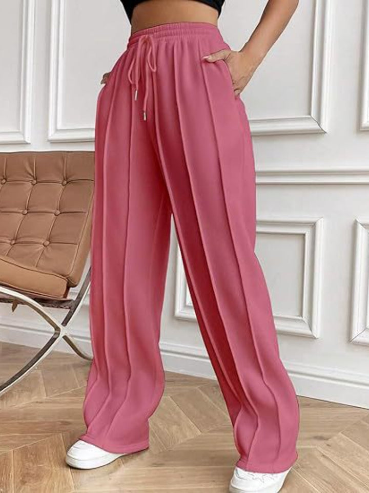 Casual Chic Wide Leg Drawstring Trousers with Pockets