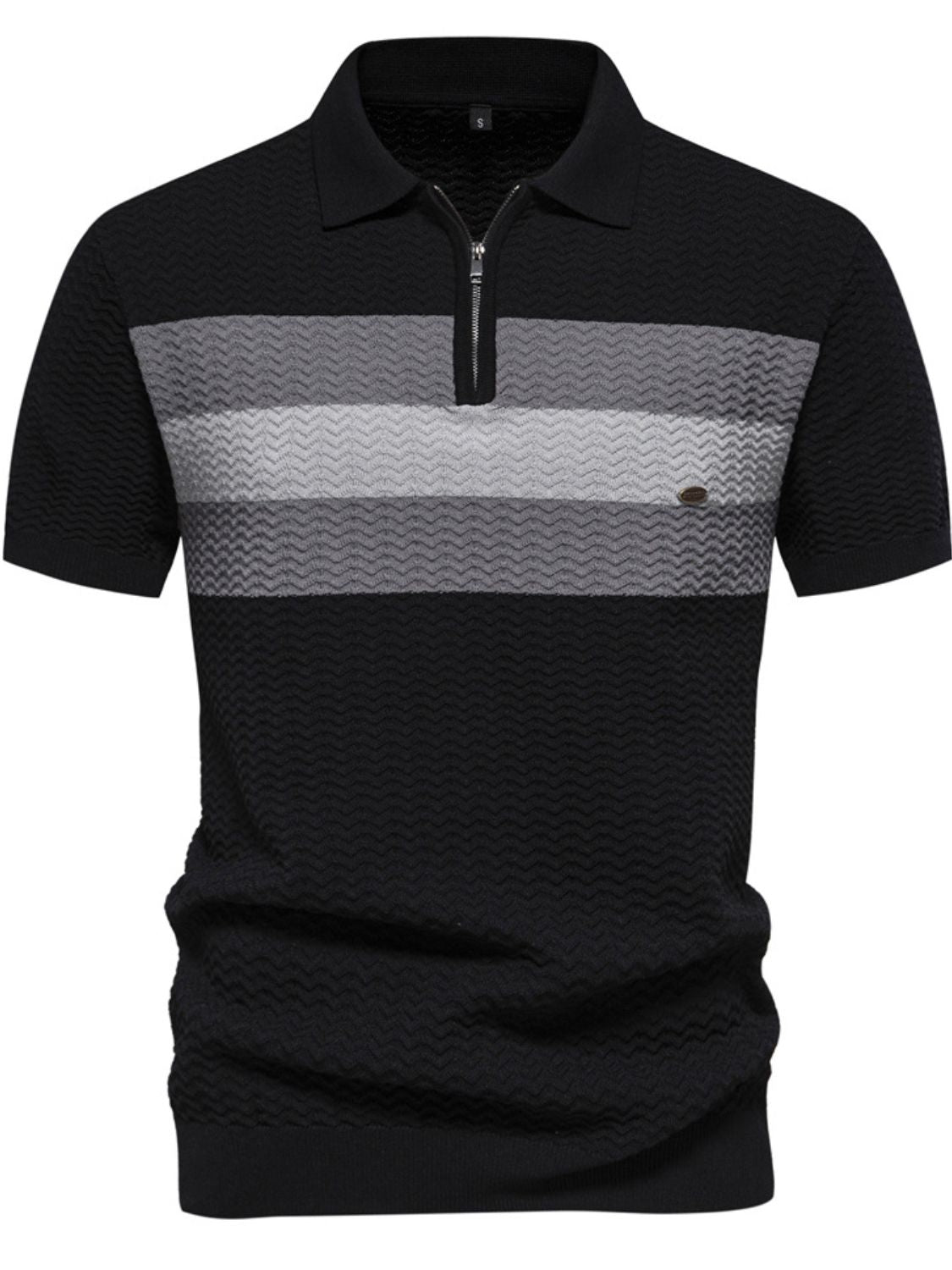 Men's Collared Neck Striped Texture Knit Polo Shirt for Men