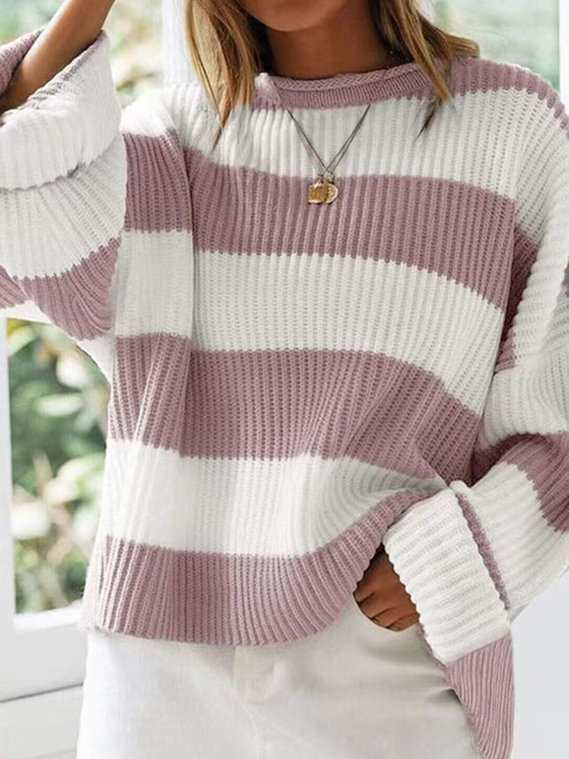 Round Neck Long Sleeve Sweater for Women Casual Style