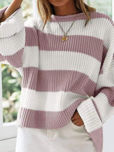 Round Neck Long Sleeve Sweater for Women Casual Style
