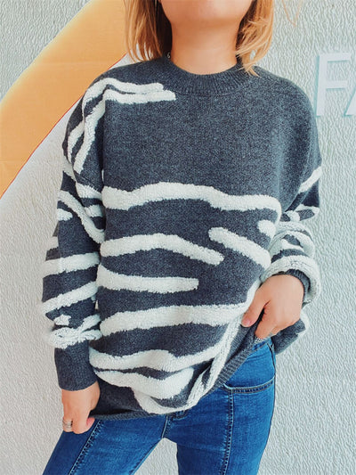 Chic Contrast Long Sleeve Knit Sweater for Stylish Comfort