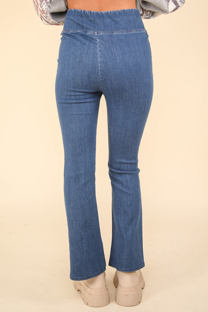 Crossover Waist Flared Denim Leggings by VERY J