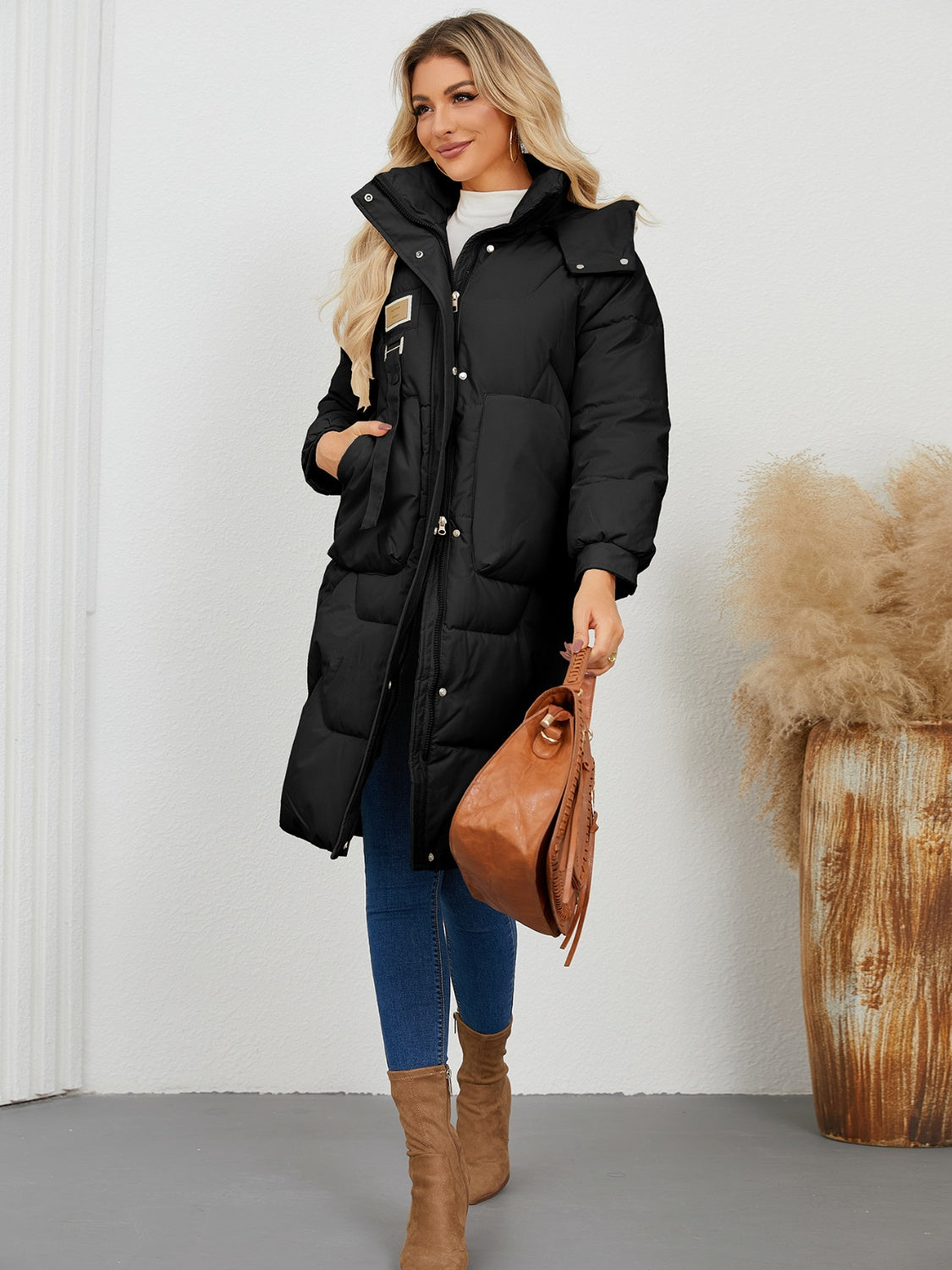 Long Sleeve Longline Hooded Winter Coat for Women Stylish