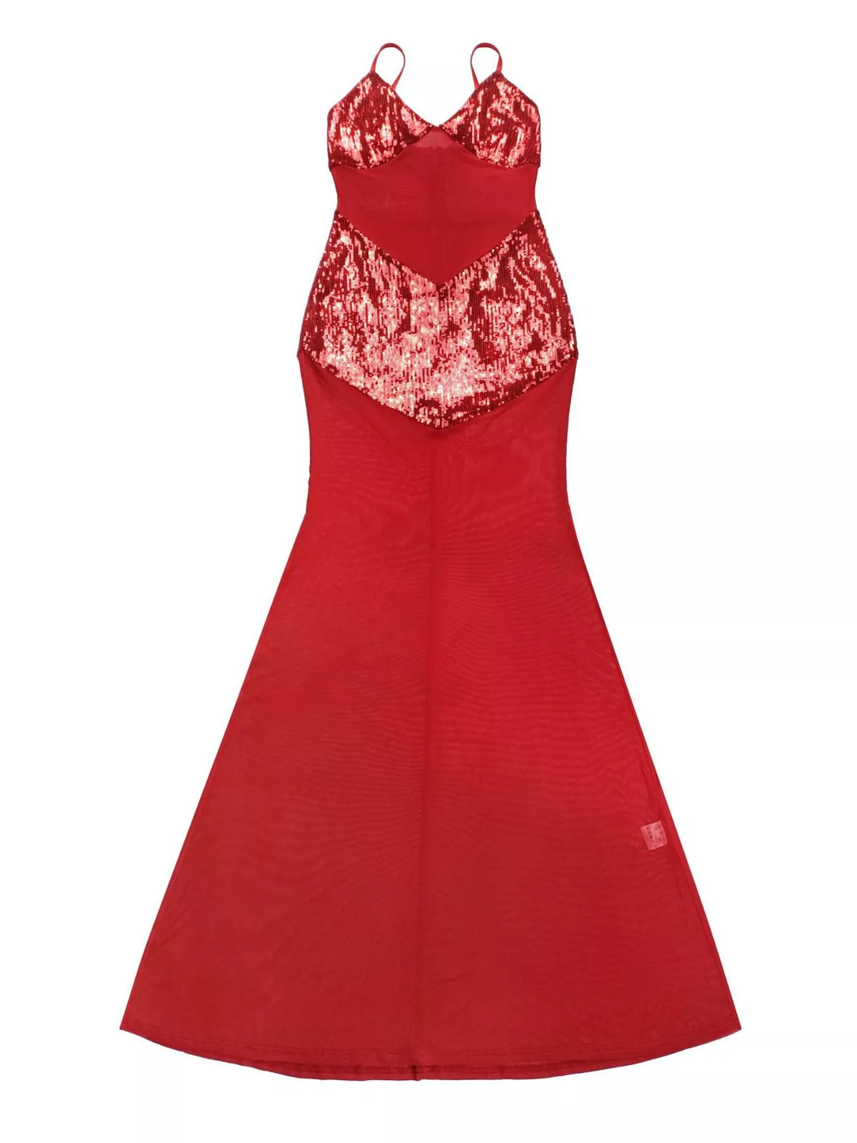Sequin V-Neck Sheer Mesh Maxi Dress