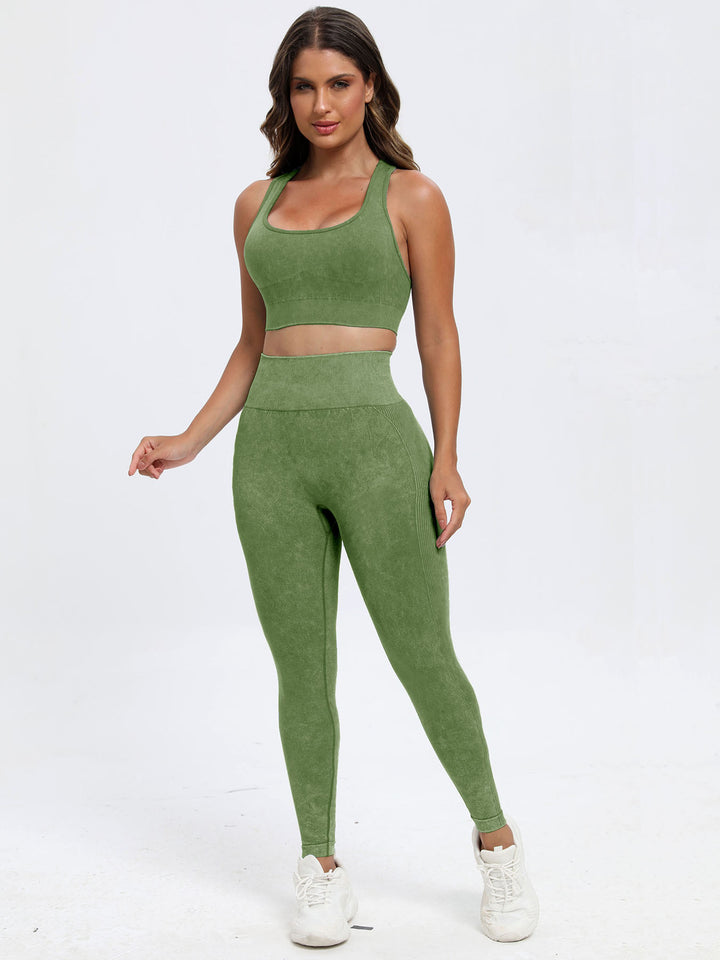 Scoop Neck Activewear Ensemble with Wide-Strapped Top and Fitted Pants