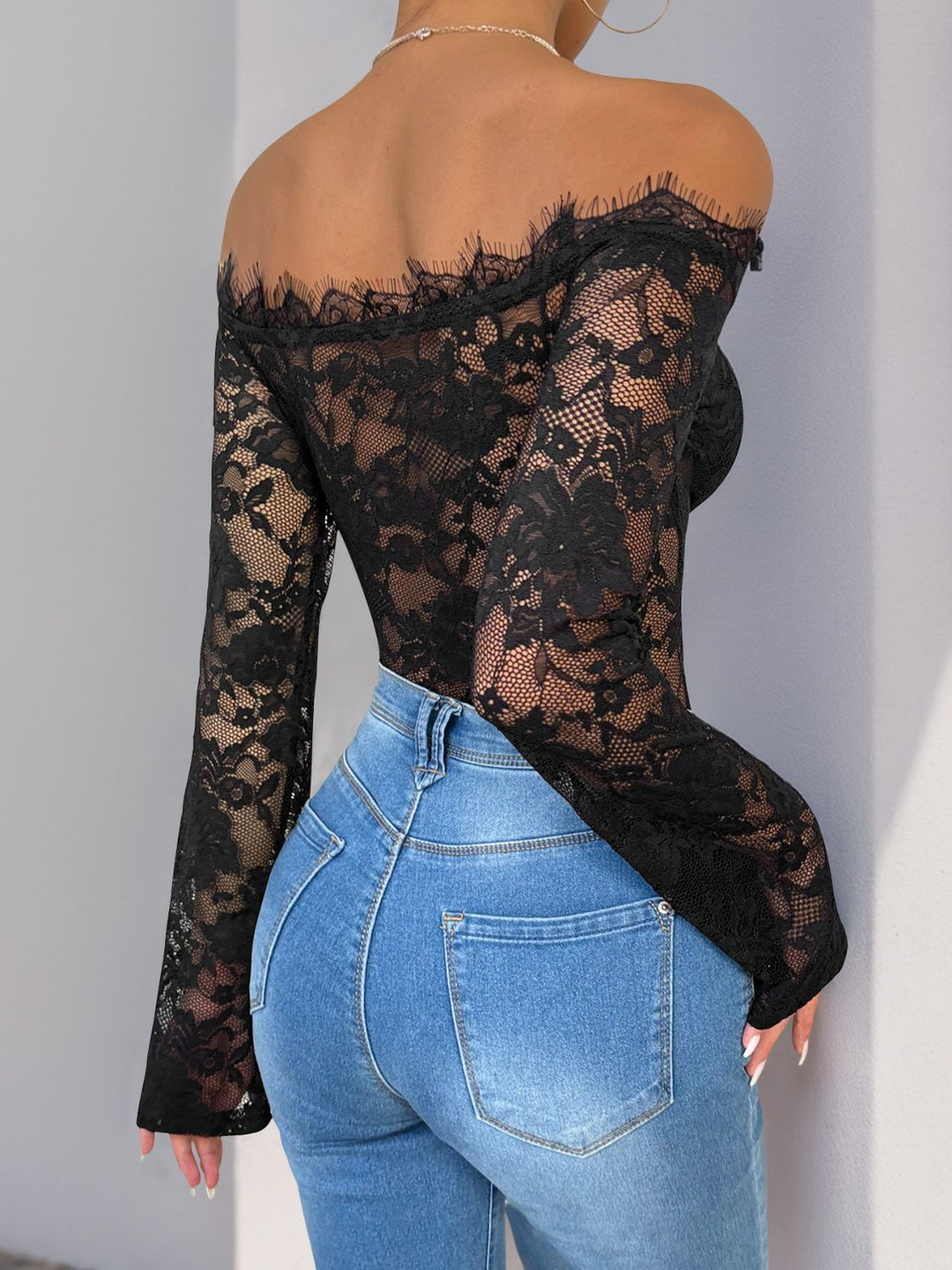 Chic Off-Shoulder Lace Long Sleeve Bodysuit by Perfee