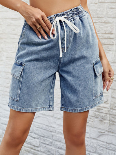 Chic Adjustable Denim Shorts with Convenient Pockets for Summer
