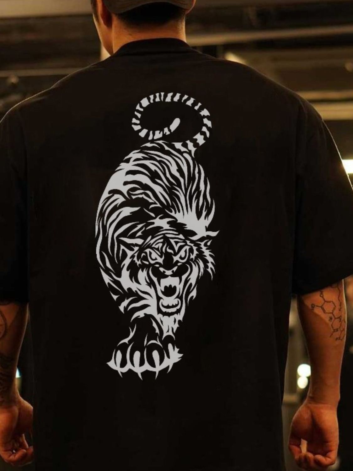 Men's Plus Size Tiger Round Neck Short Sleeve T-Shirt for Comfort