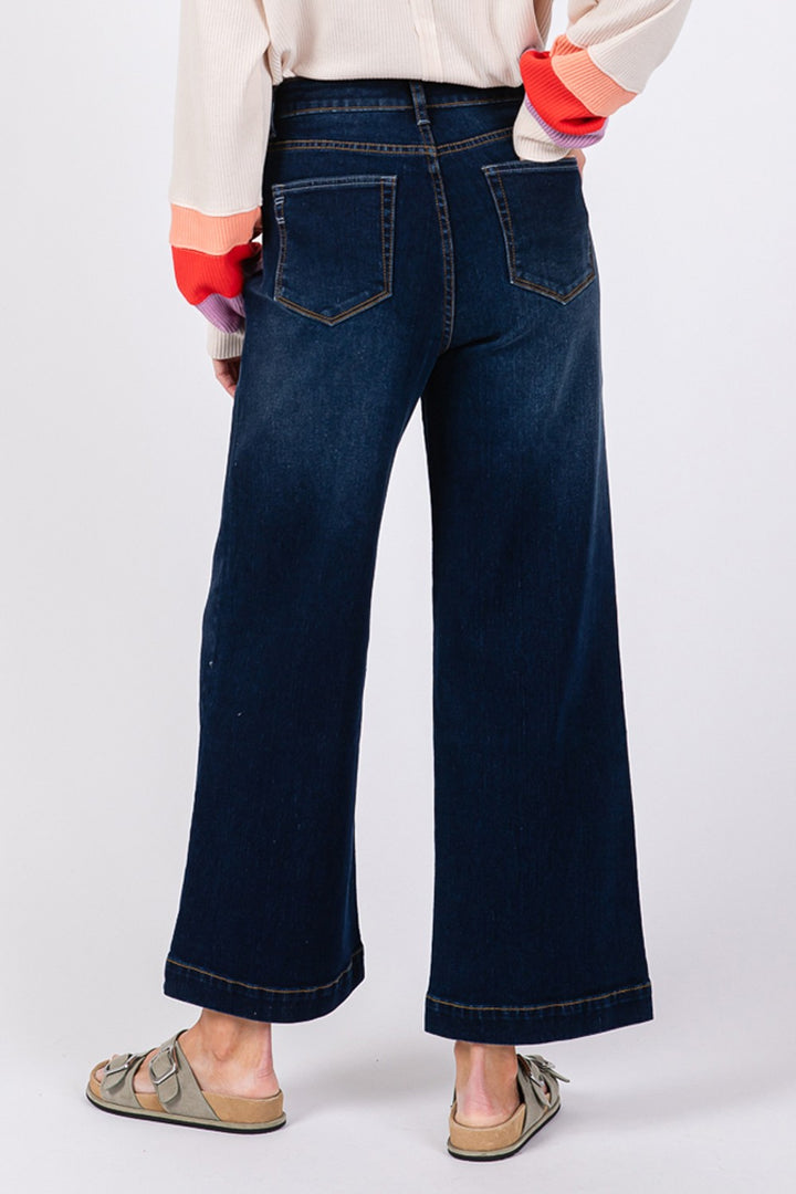 Chic High Rise Wide Leg Denim Trousers