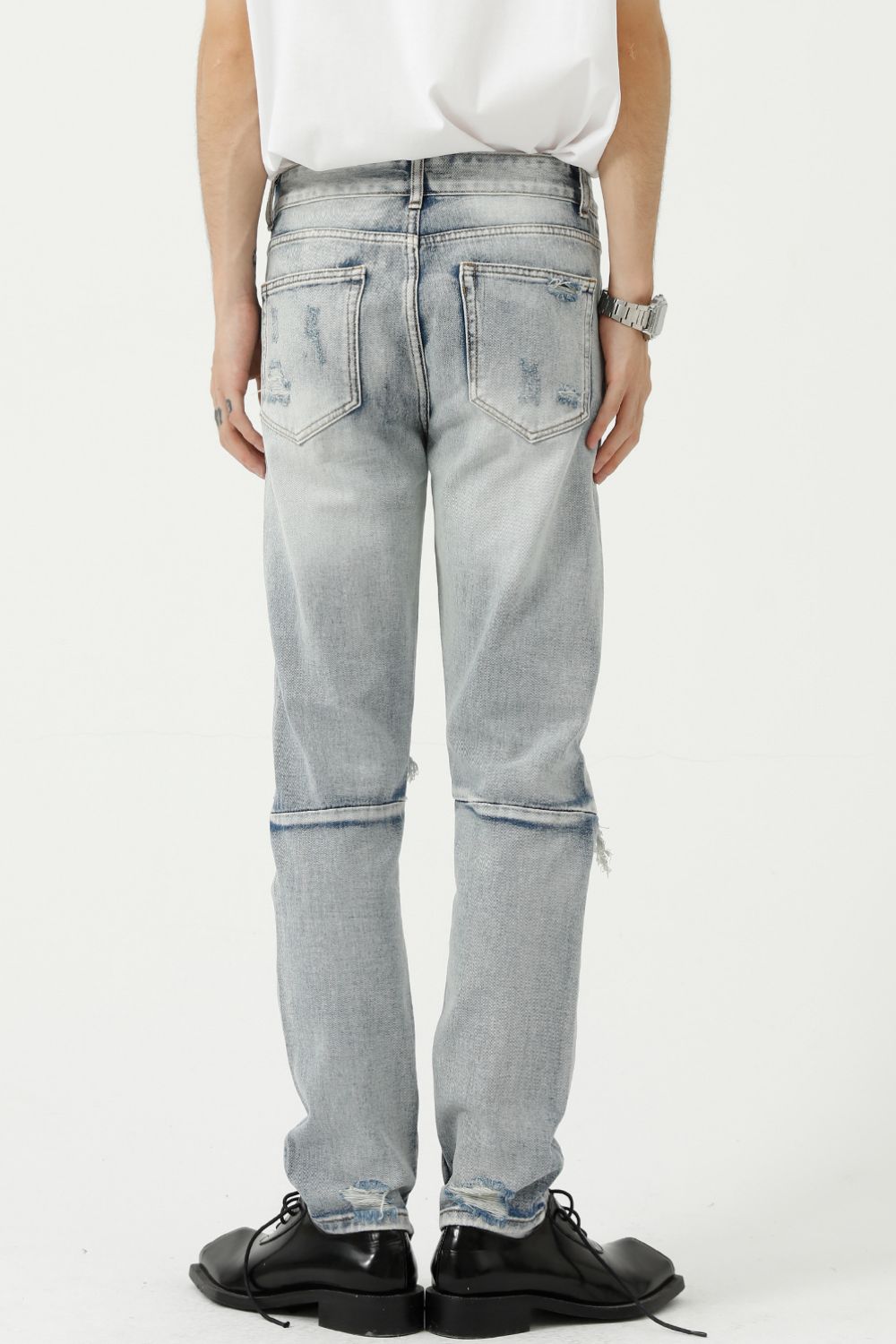 Distressed Side Zip Jeans with Pockets for Stylish Comfort