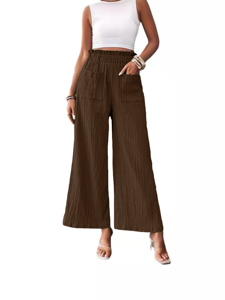 Chic Wide Leg Trousers with Elastic Waist and Pockets