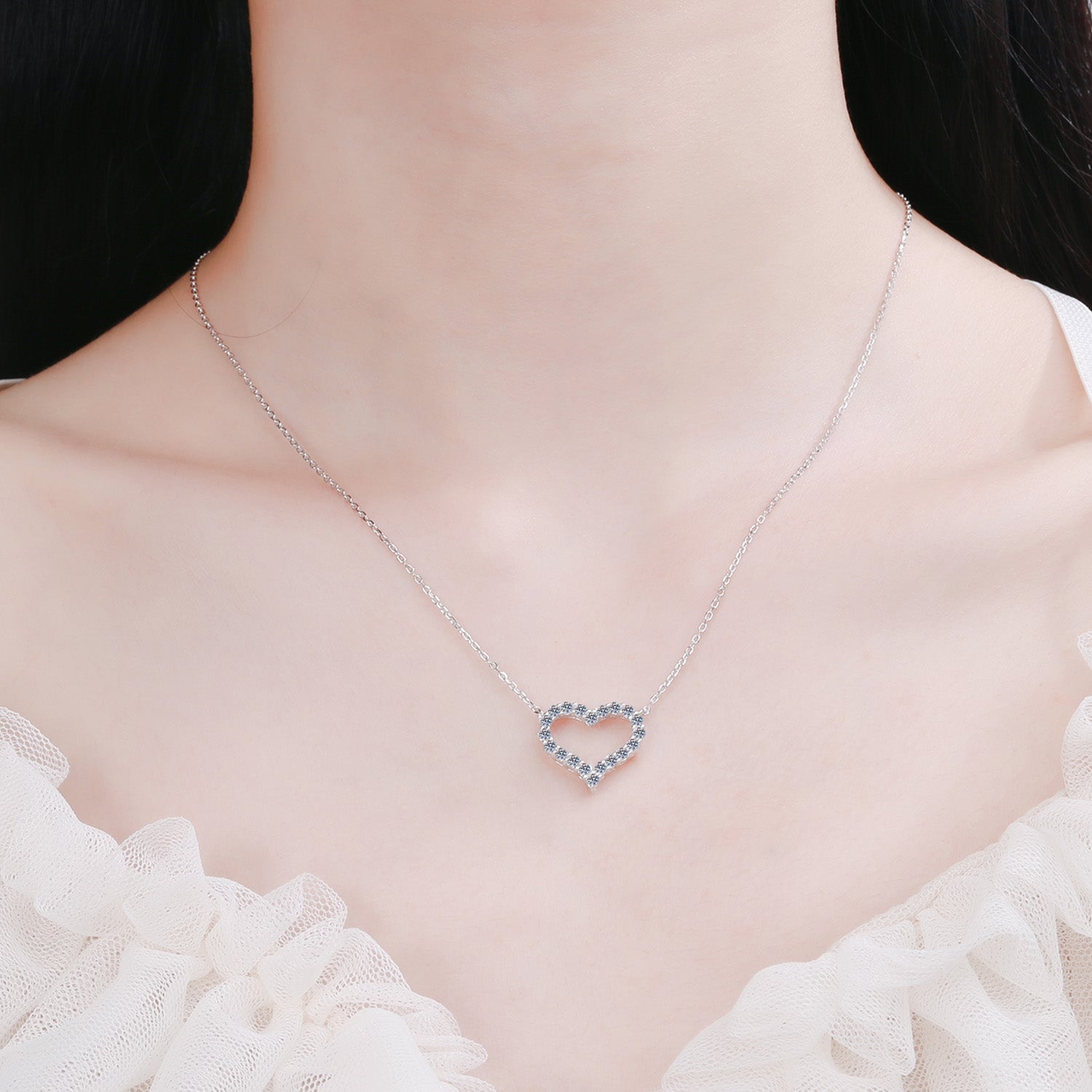 Moissanite 925 Sterling Silver Heart Shape Necklace Gift