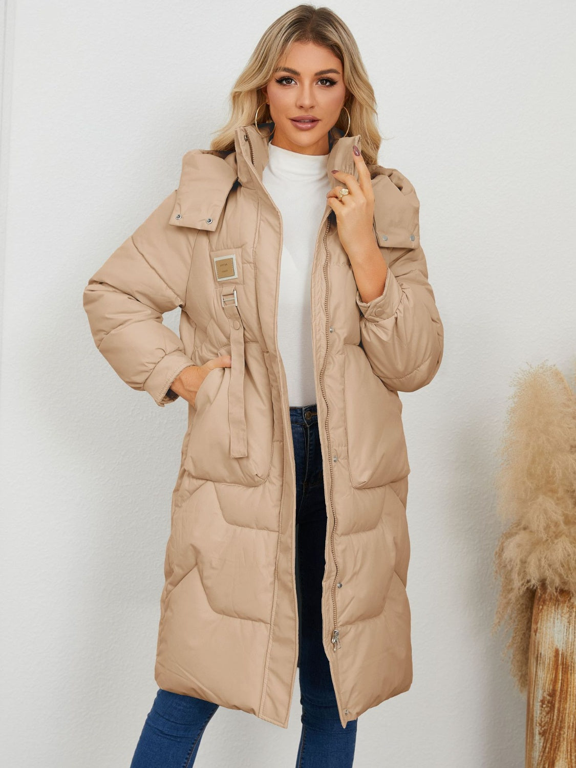 Long Sleeve Longline Hooded Winter Coat for Women Stylish