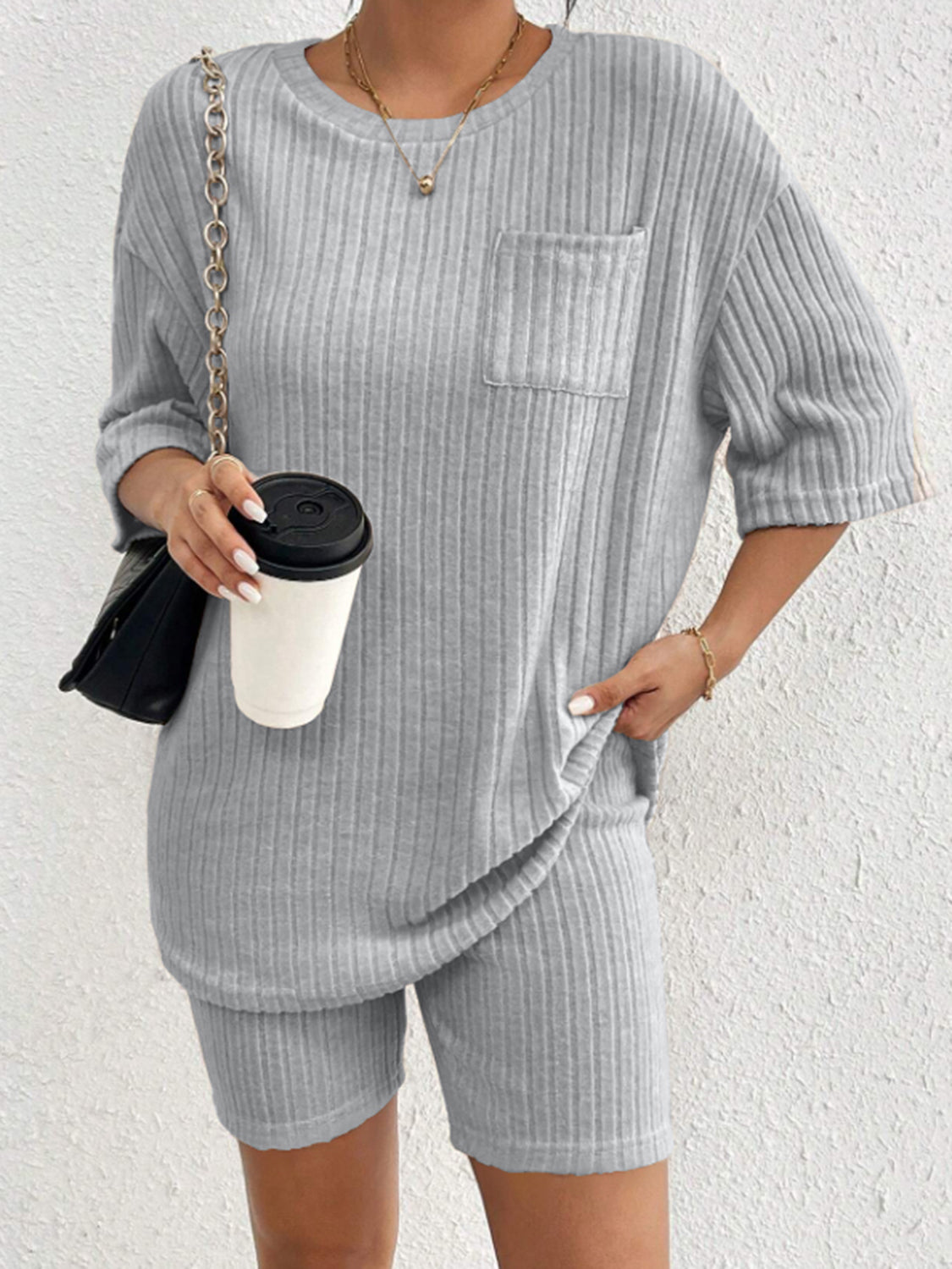 Ribbed Lounge Set: Stylish Top and Shorts for Comfort