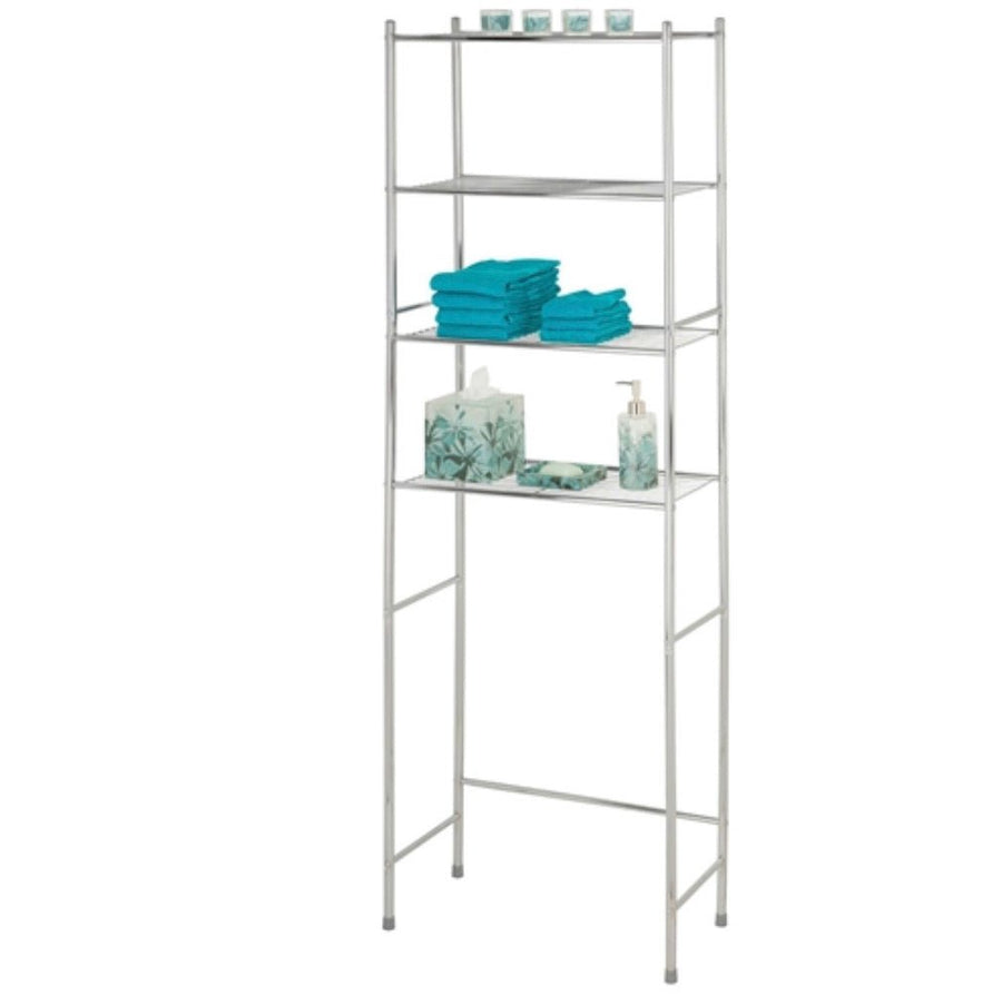 Bathroom Linen Tower Over the Toilet Shelving Unit in Chrome Metal Finish - Ruth Envision