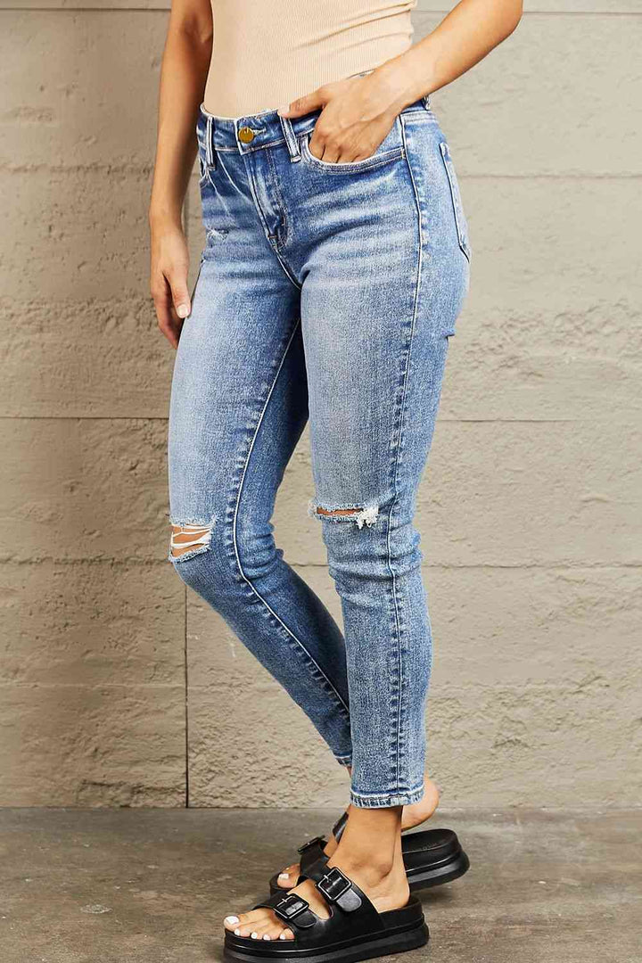 BAYEAS Chic Mid Rise Distressed Slim Jeans