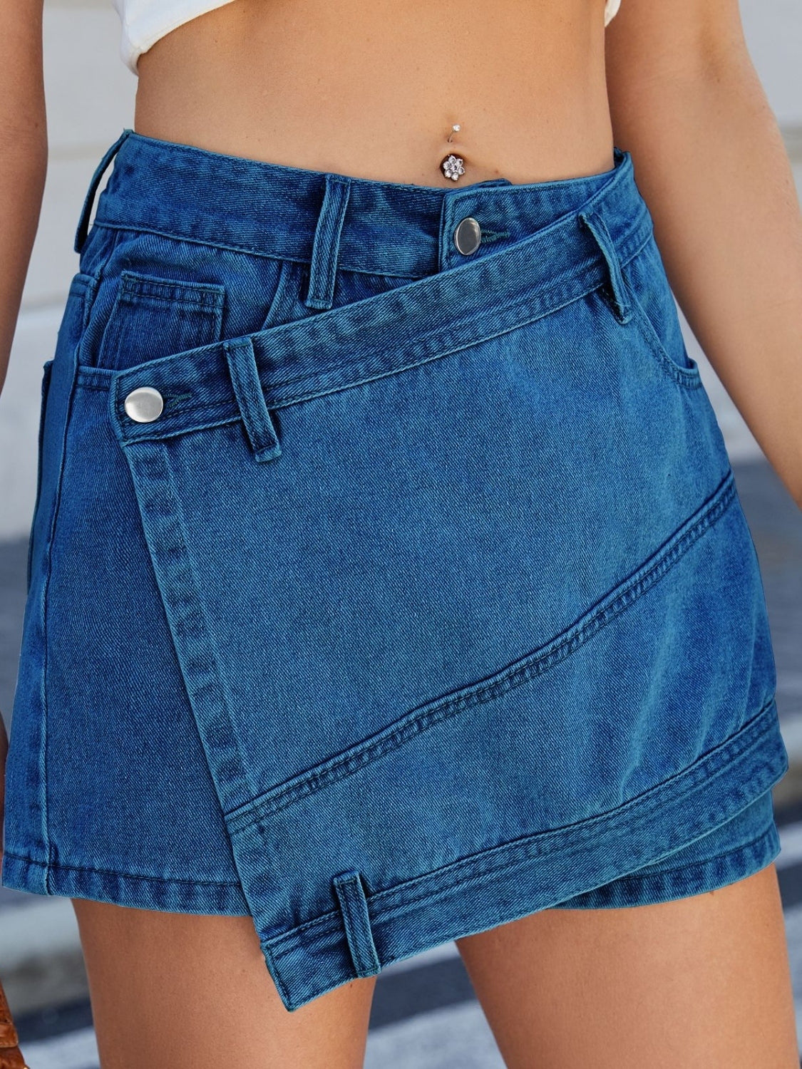 Asymmetrical Denim Skort with Pockets for Stylish Comfort
