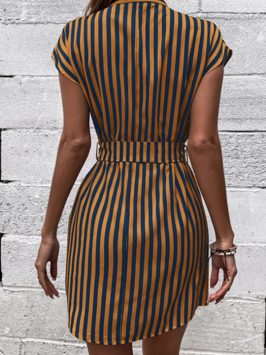 Cap Sleeve Mini Dress with Elegant Tied Striped Accent