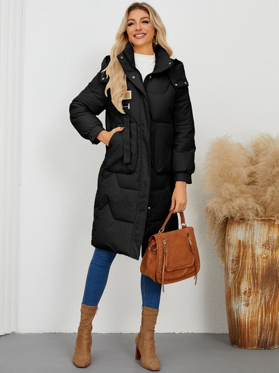 Long Sleeve Longline Hooded Winter Coat for Women Stylish