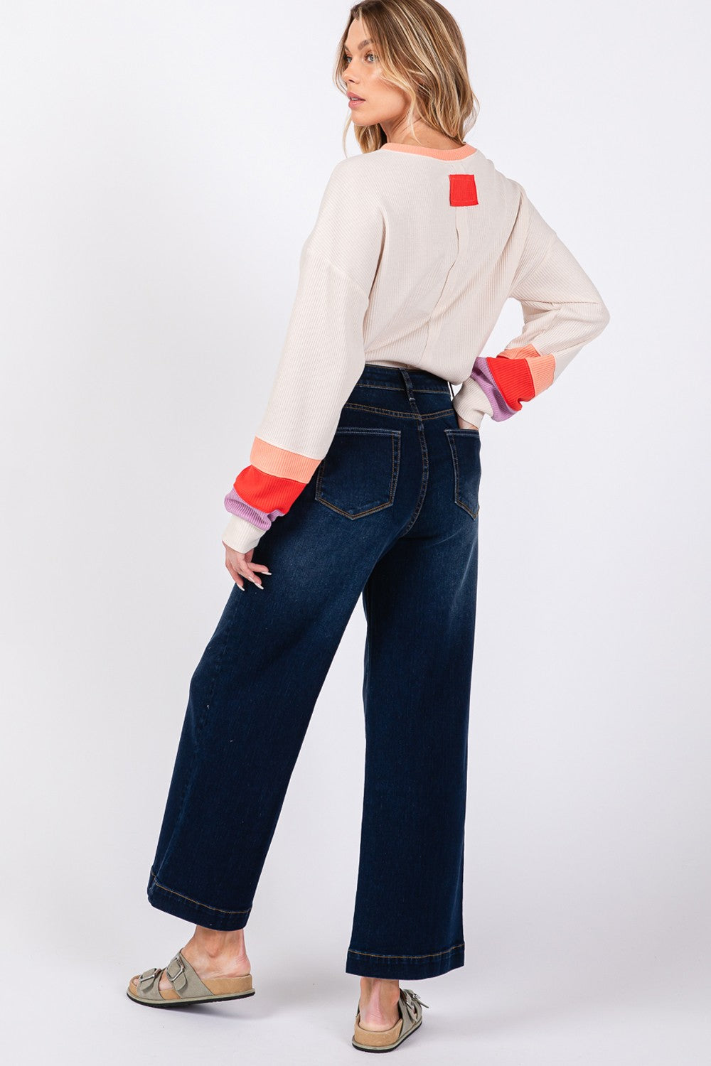 Chic High Rise Wide Leg Denim Trousers