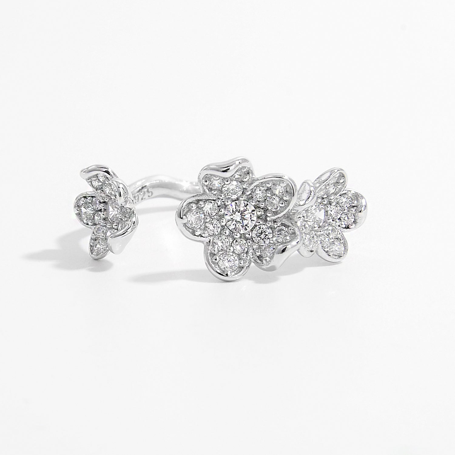 Stylish 925 Sterling Silver Inlaid Zircon Open Ring