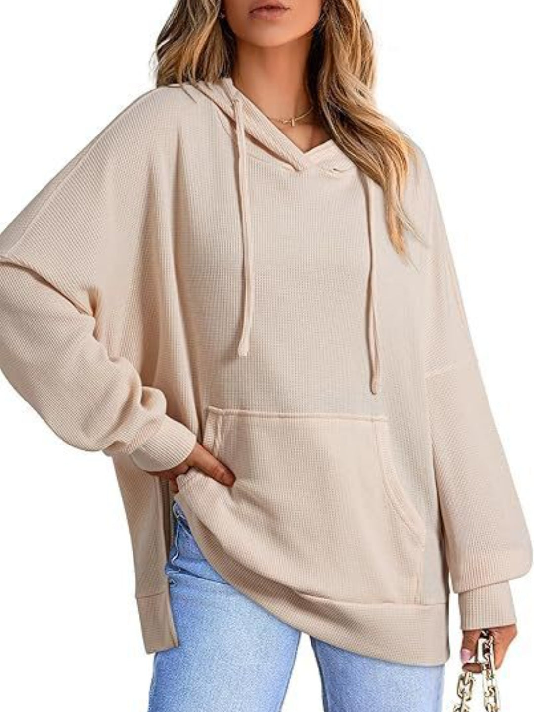 Sheer Slit Hooded Long Sleeve Top with Drawstring