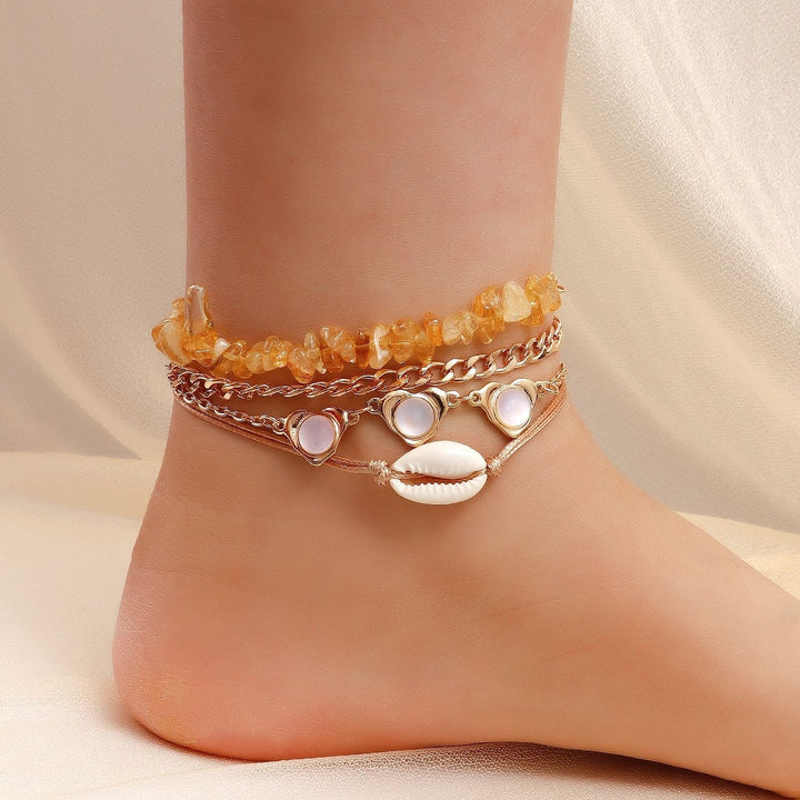 Beach anklet set personalized gravel foot decoration vintage woven shell anklet