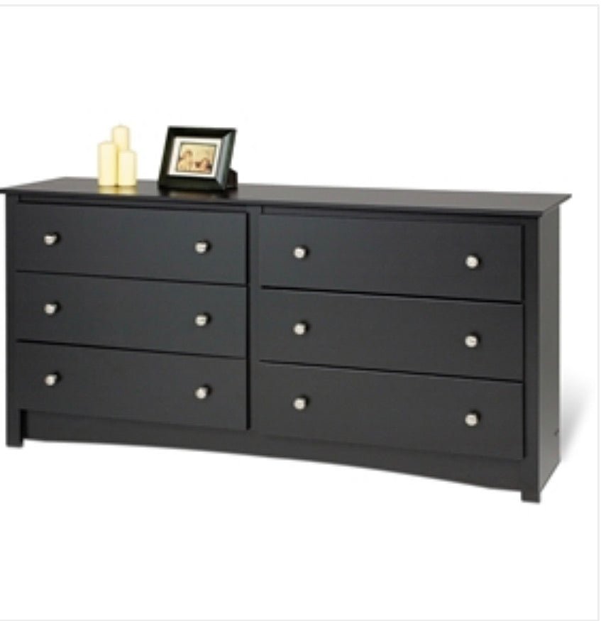 Bedroom Dresser in Black Finish with 6 Drawers and Metal Knobs - Ruth Envision