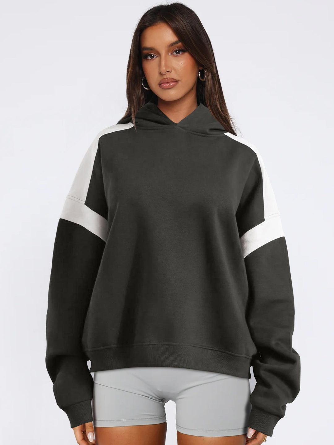 Contrast Dropped Shoulder Long Sleeve Hoodie