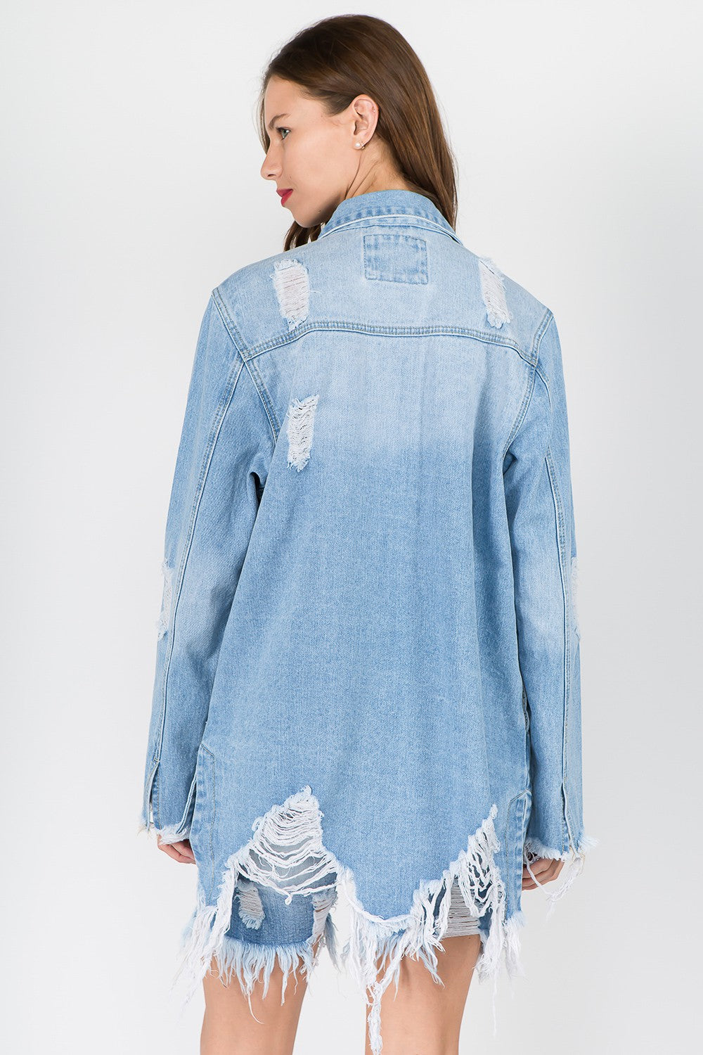 Vintage-Inspired Frayed Hem Denim Jacket by American Bazi