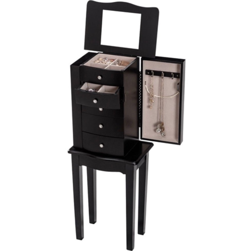 Black Wood 5-Drawer Jewelry Chest Storage Chest Cabinet with Mirror - Ruth Envision