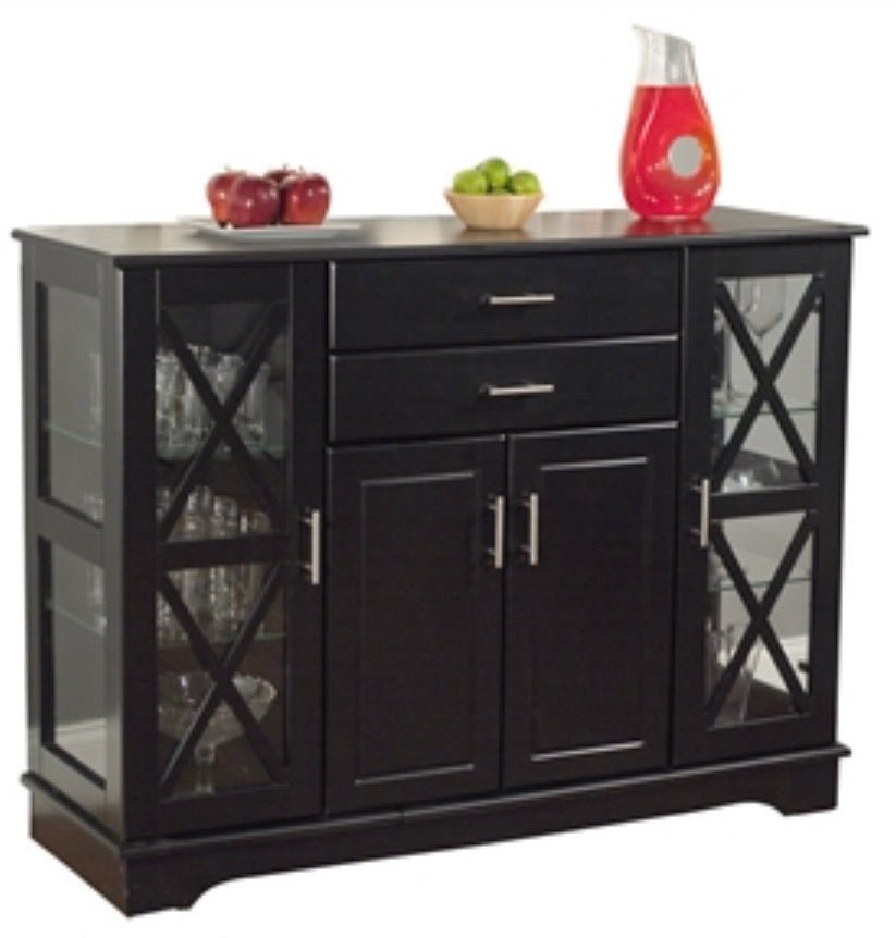 Black Wood Buffet Dining-room Sideboard with Glass Doors - Ruth Envision