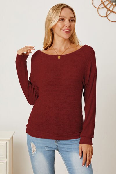 Chic Backless Boat Neck T-Shirt with Relaxed Dropped Shoulders