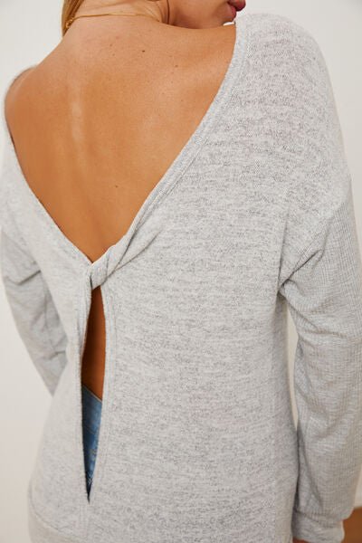 Chic Backless Boat Neck T-Shirt with Relaxed Dropped Shoulders