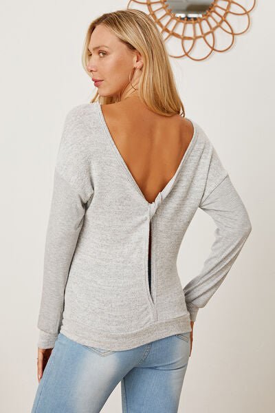 Chic Backless Boat Neck T-Shirt with Relaxed Dropped Shoulders