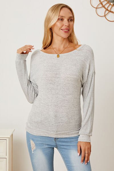 Chic Backless Boat Neck T-Shirt with Relaxed Dropped Shoulders