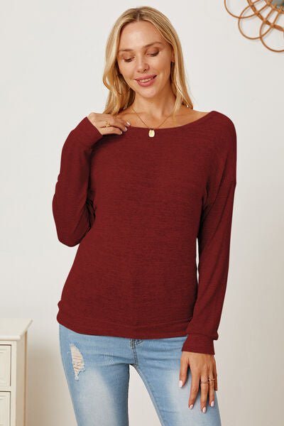 Chic Backless Boat Neck T-Shirt with Relaxed Dropped Shoulders