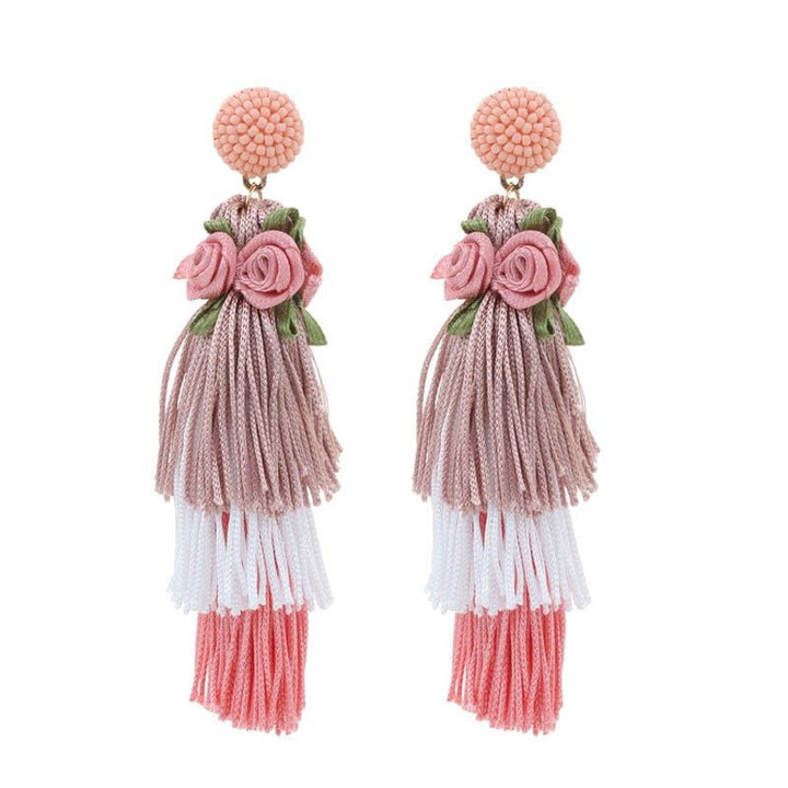 Bohemian style original design long tassel earrings spring flowers exaggerated women's earrings