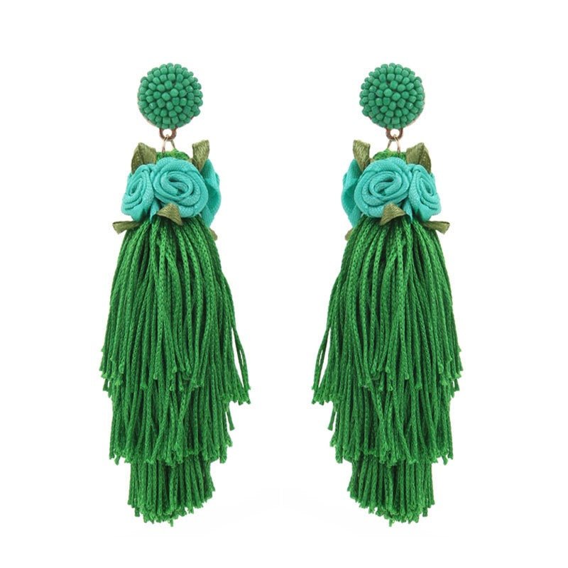 Bohemian style original design long tassel earrings spring flowers exaggerated women's earrings