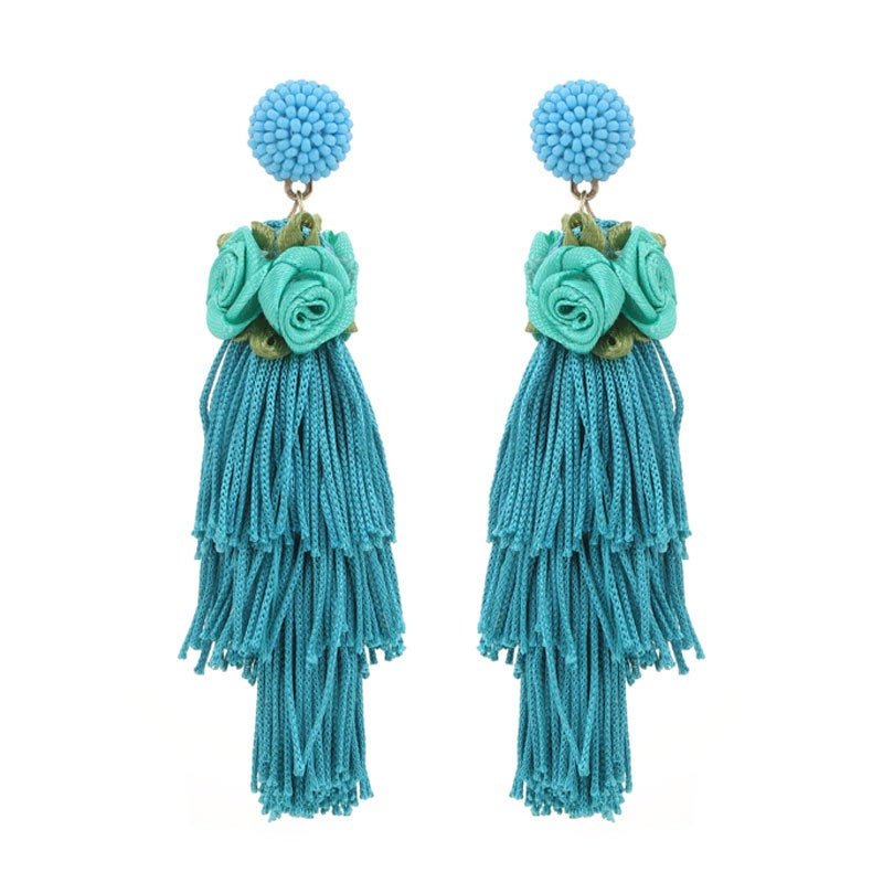 Bohemian style original design long tassel earrings spring flowers exaggerated women's earrings