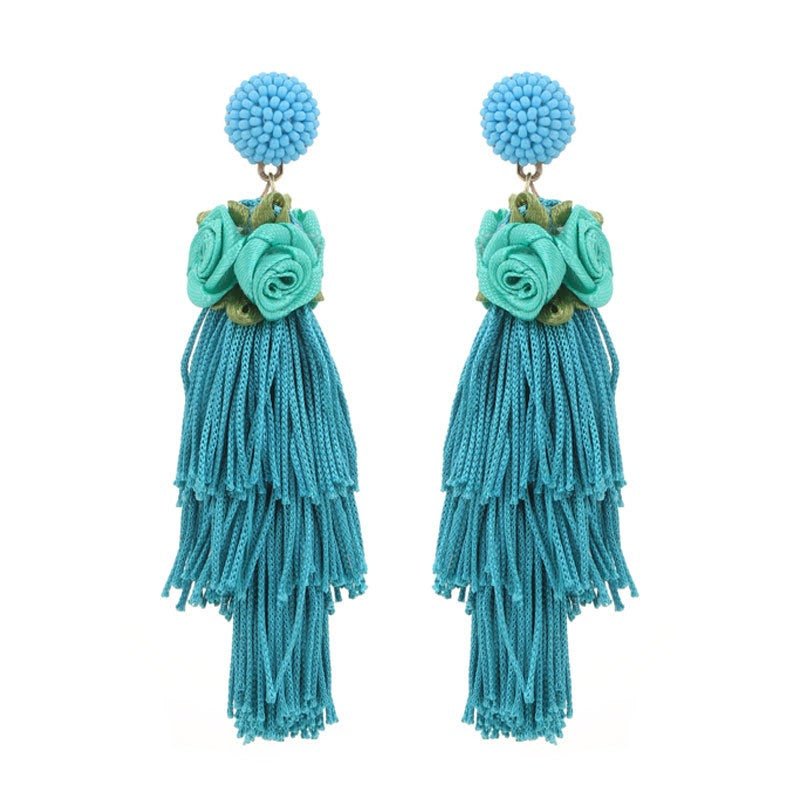 Bohemian style original design long tassel earrings spring flowers exaggerated women's earrings
