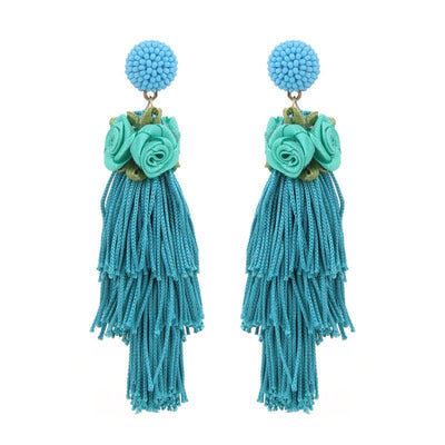Bohemian style original design long tassel earrings spring flowers exaggerated women's earrings