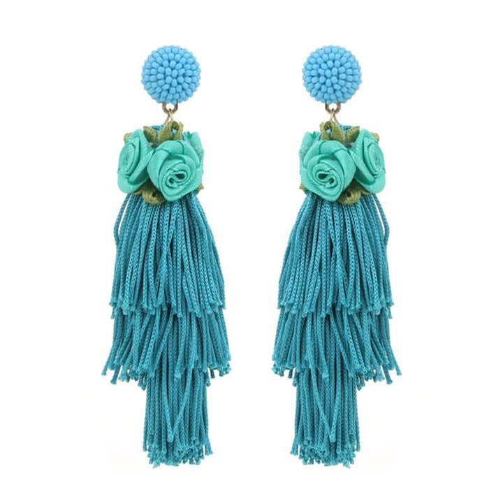 Bohemian style original design long tassel earrings spring flowers exaggerated women's earrings