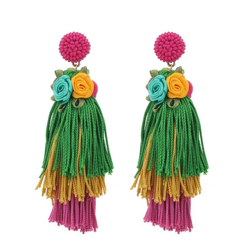 Bohemian style original design long tassel earrings spring flowers exaggerated women's earrings