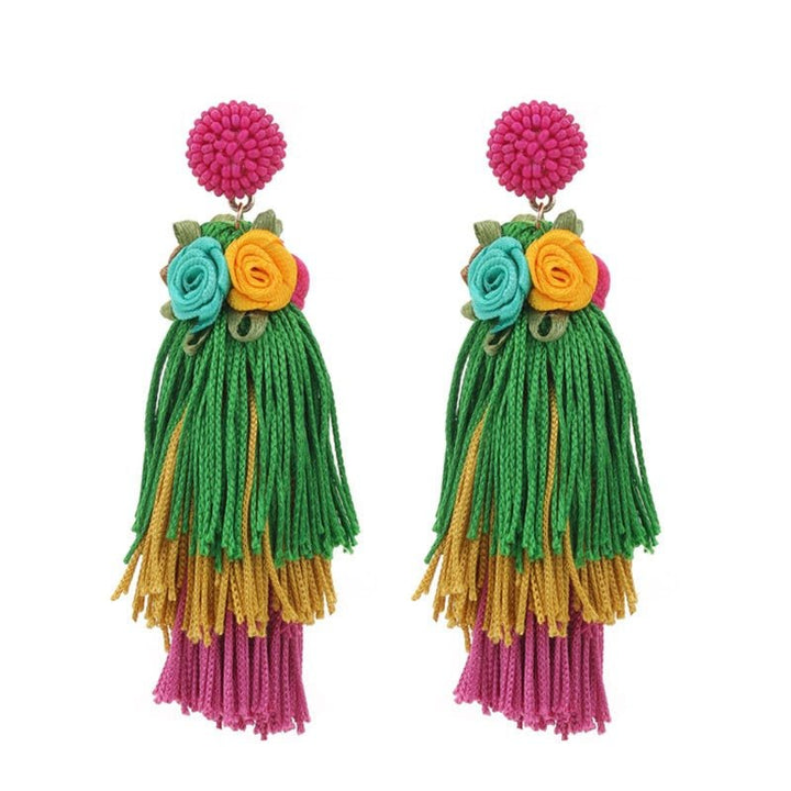 Bohemian style original design long tassel earrings spring flowers exaggerated women's earrings