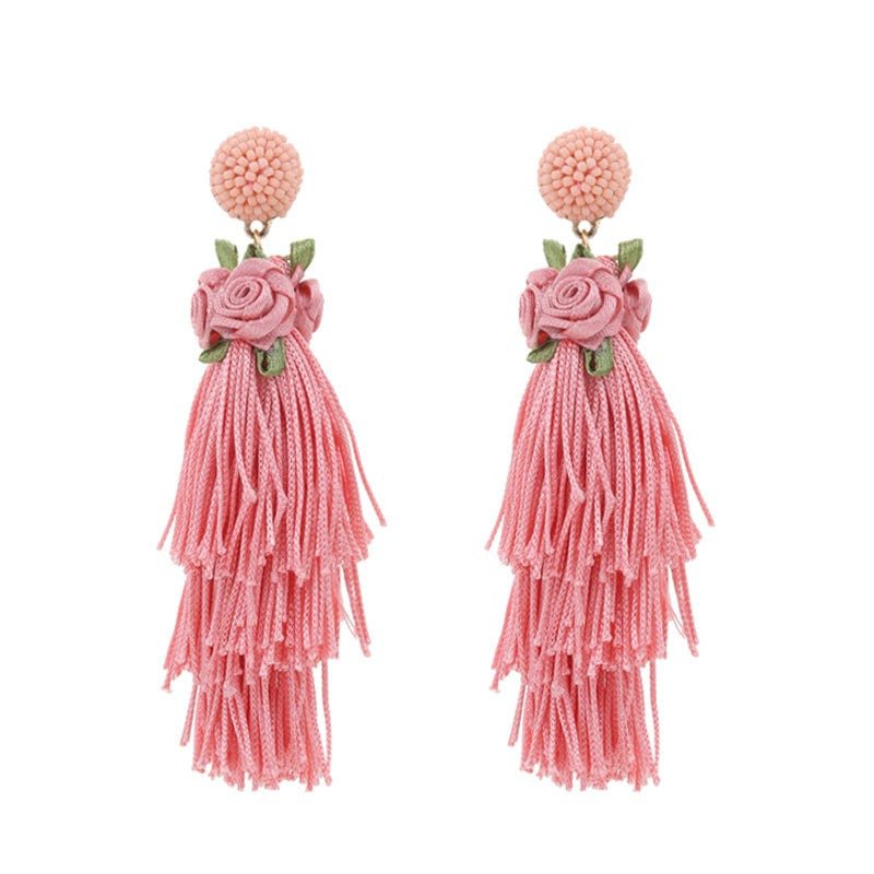 Bohemian style original design long tassel earrings spring flowers exaggerated women's earrings