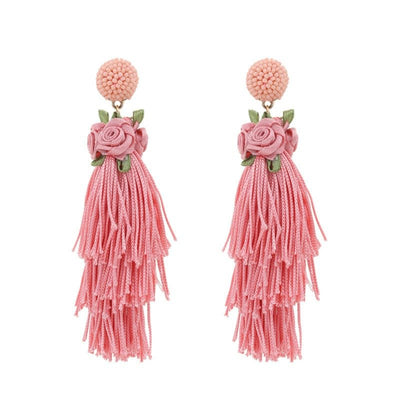 Bohemian style original design long tassel earrings spring flowers exaggerated women's earrings