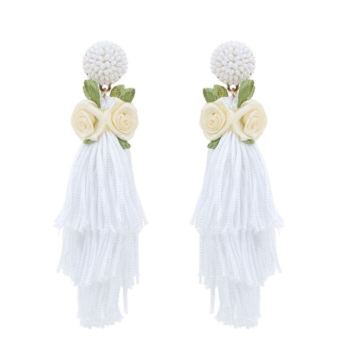 Bohemian style original design long tassel earrings spring flowers exaggerated women's earrings