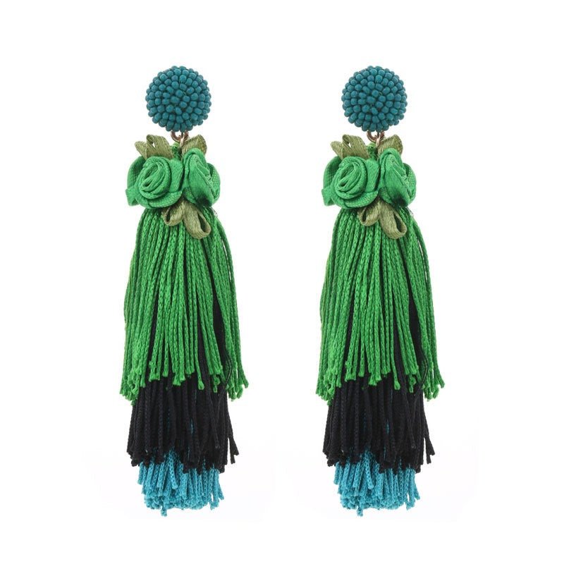 Bohemian style original design long tassel earrings spring flowers exaggerated women's earrings